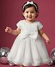 Babyhug Woven Half Sleeves Party Dress with Headband Sequin Detailing & Bow Applique - White