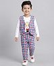 Babyhug Cotton Woven Full Sleeves Giraffe Printed Party T-Shirt & Trouser Set with Yarn Dyed Checks Waistcoat - Blue