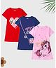 KUCHIPOO Cotton Blend Knit  Pack Of 3 Half Sleeves Unicorn & Heart Printed Dresses - Red Navy Blue & Pink