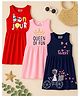 KUCHIPOO Cotton Blend Knit Pack Of 3 Sleeveless Sweet & Queen Of Fun Text Printed Dresses - Red Navy Blue & Pink