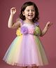 Babyhug Woven Frill Sleeves A Line Mesh Party Frock with Floral Corsage - Multicolor