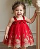 Babyhug Mesh Woven Sleeveless Party Dress With Floral Applique & Embroidery - Red