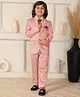 P-MARK Cotton Woven Full Sleeves Solid 4 Piece Party Suit With Tie Set - Peach