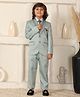 P-MARK Cotton Woven Full Sleeves Solid 4 Piece Party Suit With Tie Set - Pista