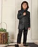 P-MARK Cotton Woven Full Sleeves Abstract Embroidered Sequins Embellished Jodhpuri Kurta Pant Set - Black