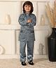 P-MARK Satin Woven Full Sleeves Floral Embroidered Sequins Embellished Jodhpuri Coat & Pant Set - Blue
