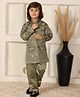 P-MARK Satin Woven Full Sleeves Floral Embroidered Sequins Embellished Jodhpuri Coat & Pant Set - Green