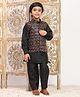 P-MARK Silk Woven Full Sleeves Solid Kurta & Pant With Ethnic Embroidered Sequins Embellished Jacket Set - Black