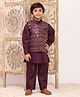 P-MARK Silk Woven Full Sleeves Solid Kurta & Pant With Ethnic Embroidered Sequins Embellished Jacket Set - Purple