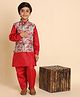 P-MARK Cotton Woven Full Sleeves Solid Kurta Pant With Leaves Printed Jacket Set - Maroon