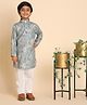 P-MARK Cotton Woven Full Sleeves Leaves Printed Kurta & Pyjama Set - Firozi