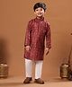 P-MARK Heavy Cotton Woven Full Sleeves Floral Printed Kurta Pyjama Set - Maroon