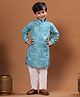P-MARK Heavy Cotton Woven Full Sleeves Floral Printed Kurta Pyjama Set - Teal Green