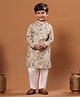 P-MARK Cotton Woven Full Sleeves Leaves Printed Kurta Pyjama Set - Yellow
