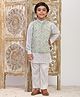 P-MARK Cotton Woven Full Sleeves Ethnic Motif Printed Kurta Pant With Thread Work Embroidered Jacket Set - Firozi