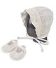 Tipy Tipy Tap Cotton Abstract Embroidered Bonnet Cap With Booties - Off White