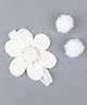 Tipy Tipy Tap Floral Applique Detailed Beads Embellished Headband With Pom Poms Hair Clips - White