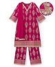 EARTHY TOUCH Single Jersey Knit Full Sleeves Kurti Salwar Set With Foil Floral Print & Dupatta - Dark Pink