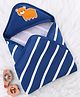 Babyhug Cotton Terry Knit Hooded Towel with Bear Patch Detailing & Stripes L 76 x B 76 cm - Navy Blue