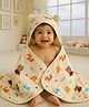 Babyhug Cotton Terry Knit Hooded Towel with Ear Applique & Animal Print L 75 x B 74 cm - Cream
