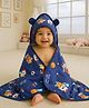 Babyhug Cotton Terry Knit Hooded Towel with Ear Applique & Animal Print L 75 x B 74 cm - Navy Blue