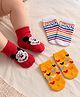 Cute Walk by Babyhug Disney Knit Ankle Length Antibacterial Socks with Mickey Mouse Graphic Pack of 3 - Red Yellow & White