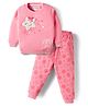 Little Darlings Fleece Full Sleeves Winter Night Suit With Star Patch Embroidery - Pink