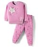Little Darlings Fleece Full Sleeves Winter Night Suit With Star Patch Embroidery - Plum