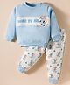 Little Darlings Fleece Knit Full Sleeves Cut & Sew Winter Wear T-Shirt & Lounge Pant Set with Skin Print - Light Blue
