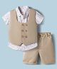 Babyhug Cotton Woven Half Sleeves Shirt & Shorts Set with Waistcoat & Leave Print - Tan & Beige