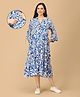 The Mom Store Cotton Knit Three Fourth Bell Sleeves Floral Printed Maternity Dress With Side Zipper Nursing Access - Multi Colour