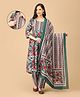 The Mom Store Cotton Knit Three Fourth Sleeves Floral Printed Maternity & Side Zipper Nursing Access Kurta With Pant & Dupatta Set - Multi Colour
