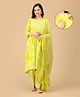 The Mom Store Cotton Knit Three Fourth Sleeves Floral Printed Maternity & Side Zipper Nursing Access Kurta With Pant & Dupatta Set - Multi Colour