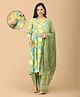 The Mom Store Cotton Knit Three Fourth Sleeves Floral Printed Maternity & Side Zipper Nursing Access Kurta With Pant & Dupatta Set - Multi Colour