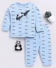 Clt.s Cotton Knit Full Sleeves Panda Printed Coordinating Night Suit Set - Blue