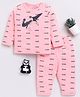 Clt.s Cotton Knit Full Sleeves Panda Printed Coordinating Night Suit Set - Pink
