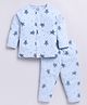 Clt.s Cotton Knit Full Sleeves Turtles Printed Coordinating Night Suit Set  - Blue