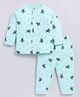 Clt.s Cotton Knit Full Sleeves Turtles Printed Coordinating Night Suit Set - Sea Green