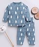 Clt.s Cotton Knit Full Sleeves Bears Printed Coordinating Night Suit Set  - Blue