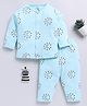 Clt.s Cotton Knit Full Sleeves Moons & Stars Printed Coordinating Night Suit Set - Blue