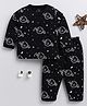 Clt.s Cotton Knit Full Sleeves I Need My Space Text Printed Coordinating Night Suit Set  - Black