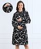 MomToBe Rayon Woven Full Sleeves Abstract Printed Maternity Dress With Side Zipper Nursing Access - White & Black