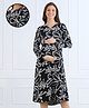 MomToBe Rayon Woven Full Sleeves Floral Printed Maternity Dress With Side Zipper Nursing Access - White & Black