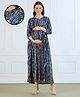 MomToBe Rayon Woven Three Fourth Sleeves Abstract Printed Maternity Dress With Side Zipper Nursing Access - Multi Colour