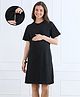 MomToBe Cotton Blend Knit Half Sleeves Solid Maternity Dress With Front Open Nursing Access - Ink Black