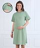 MomToBe Cotton Blend Knit Half Sleeves Solid Maternity Dress With Front Open Nursing Access - Pistachio