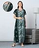 MomToBe Cotton Blend Half Sleeves Floral Printed & Tie Dye Maternity Nighty With Side Seem Nursing Access - Sacramento Green