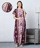 MomToBe Cotton Blend Half Sleeves Floral Printed & Tie Dye Maternity Nighty With Side Seem Nursing Access - Claret Wine