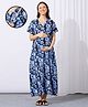 MomToBe Cotton Blend Half Sleeves Floral Printed Maternity Nighty With Side Seem Nursing Access - Navy Blue
