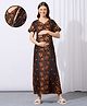 MomToBe Cotton Blend Half Sleeves Abstract Printed Maternity Nighty With Side Seem Nursing Access - Chocolate